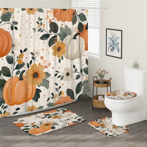 4PCS Fall Cream Pumpkin Bathroom Sets 1