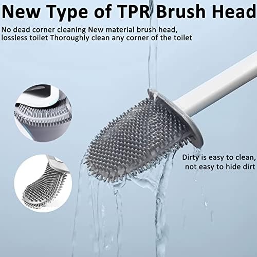 Toilet Brush with Holder Flexible Silicone Cleaning Tool for Bathroom