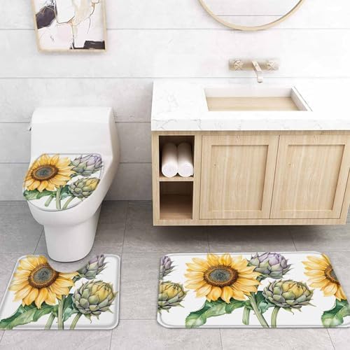 ZOE GARDEN Sunflower Bathroom Set with Curtain and Rug