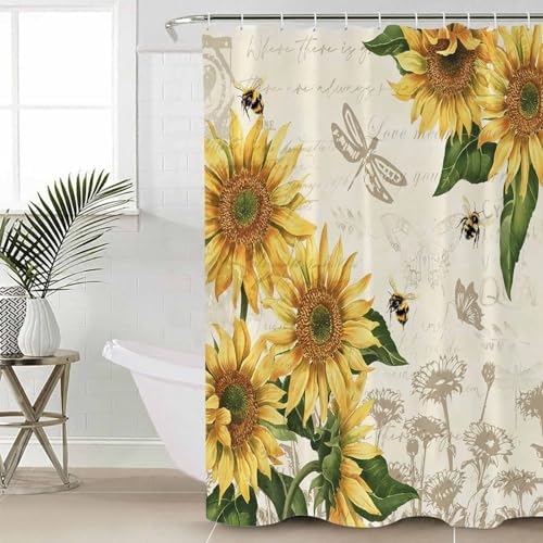 ZOE GARDEN Sunflowers Bathroom Set - 36x72 Inches Farmhouse Retro