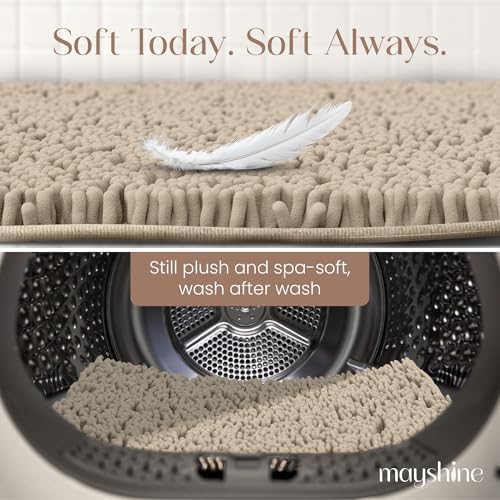 MAYSHINE Plush Chenille Bath Mat 24x17 Beige