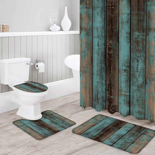 ZOE GARDEN Teal Wood Grain Bathroom Set