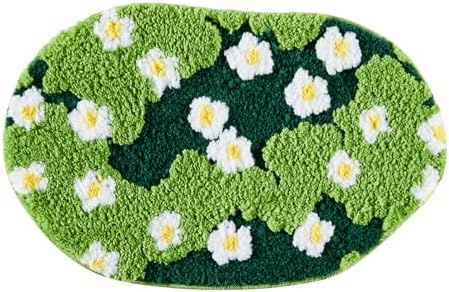 Ouyattle Cute Green Floral Bath Mat Microfiber 1