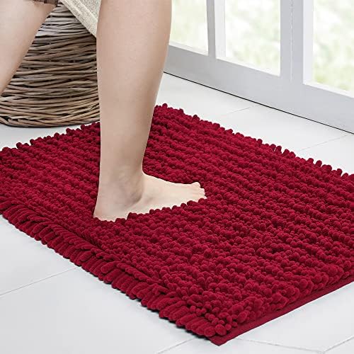 Walensee Non-Slip Bath Mat 24x17 Inch Red Chenille