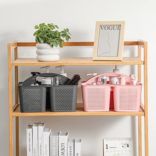 UUJOLY Plastic Shower Caddy Basket with Handle Pink
