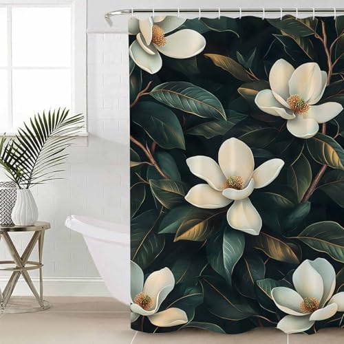 Floral Bathroom Set with 36x72 Inch Curtain and Rug