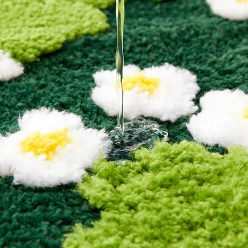 Ouyattle Cute Green Floral Bath Mat Microfiber 1