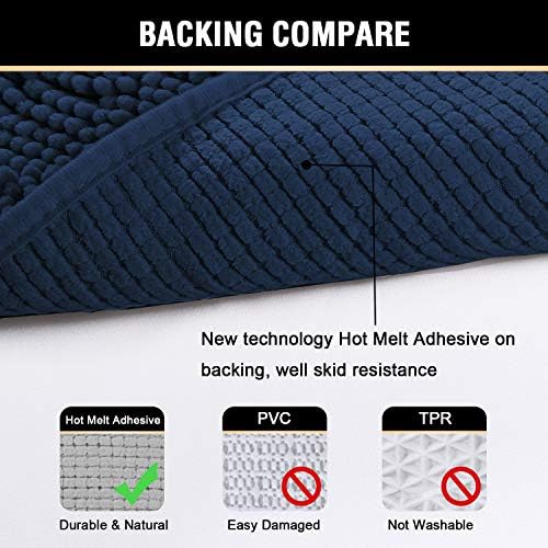 HVERSAILTEX Navy Blue Bath Rug Non-Slip Extra Thick Chenille Mat 17x24