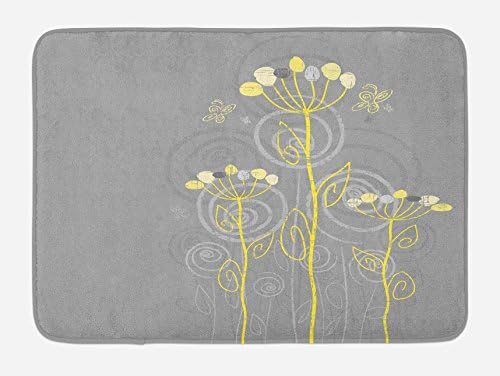 Ambesonne Grey Yellow Bath Mat 302x20 Plush Non Slip
