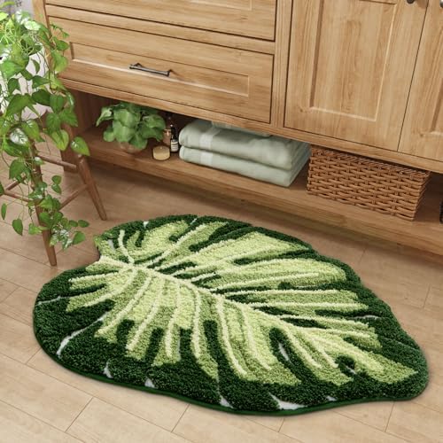 DEXI Monstera Leaf Pattern Bath Rug Non Slip