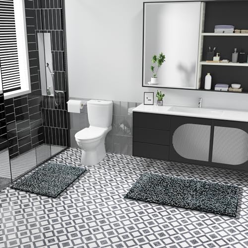 Yimobra Non-Slip Bath Mat 28x175 Plush Chenille Rugs Black Dark Gray