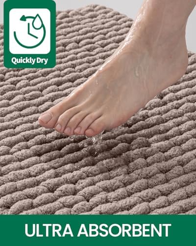 LUMI Luxury Bathroom Rug 17x30 Inch Non-Slip Quick Dry Chenille Mat