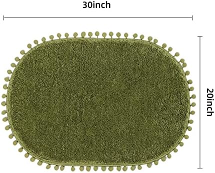 YIRDDEO Olive Green Pom Bath Rug for Bathroom