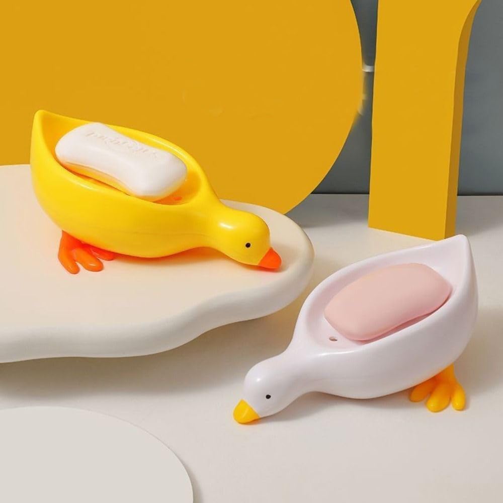 Plastic Self-Draining Duck Soap Dish Holder Yellow