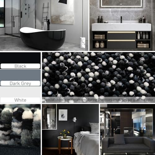 Yimobra Non-Slip Bath Mat 28x175 Plush Chenille Rugs Black Dark Gray