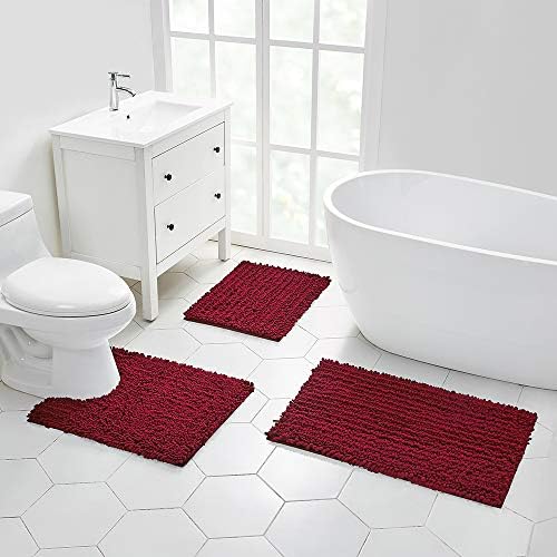 Walensee Non-Slip Bath Mat 24x17 Inch Red Chenille