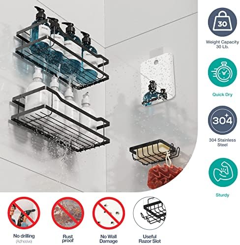 Homeify 4 Pc Shower Caddy Set with Fogless Mirror and Soap Holder
