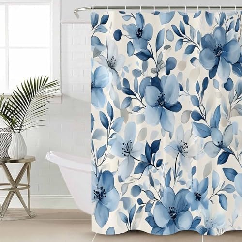 ZOE GARDEN Blue Flower Bath Set with Rug and Curtain
