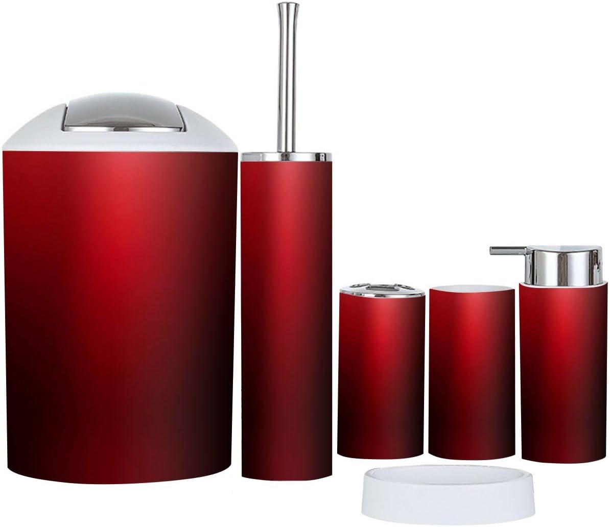 Boho Dark Red Bathroom Accessory Set with 6 Pieces