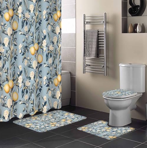 ZOE GARDEN Lemon Leaves Bathroom Set with Curtain Rug and Accessories