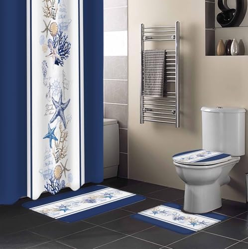 ZOE GARDEN Coastal Navy Bathroom Set with Rug and Accessories