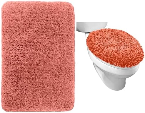 GORILLA GRIP Coral Bath Rug Toilet Lid Cover Bundle