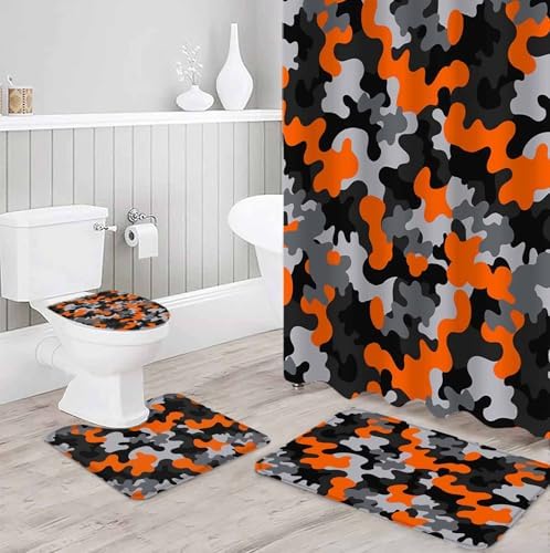 ZOE GARDEN Red Black Bathroom Set with Shower Curtain Rug and Accessories