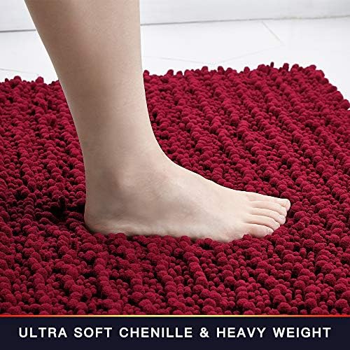 Walensee Non-Slip Bath Mat 24x17 Inch Red Chenille