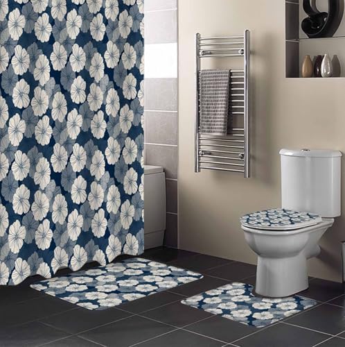 ZOE GARDEN Blue Beige Bathroom Set with Curtain Rug and Accessories