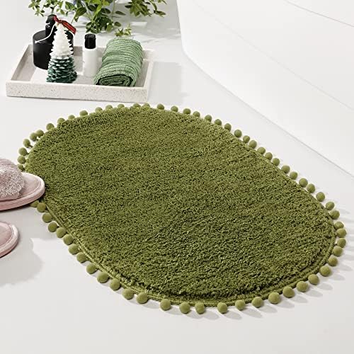 YIRDDEO Olive Green Pom Bath Rug for Bathroom