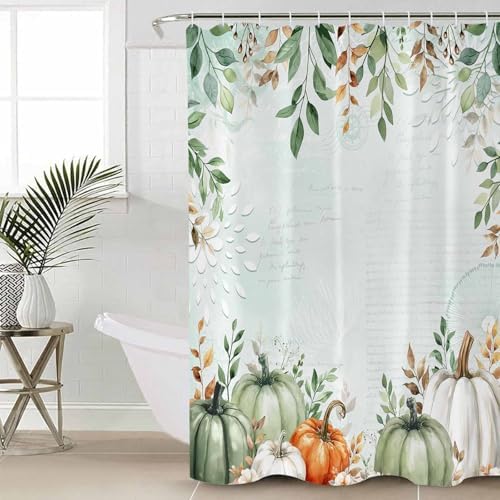 ZOE GARDEN Autumn Pumpkin Bath Set with Curtain Rug and Hooks 1