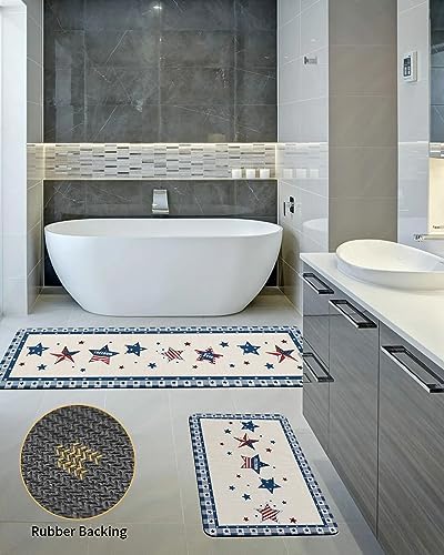 Funnywall88 2PCS Independence Day Bath Rugs Non-Slip Diatomite Mats