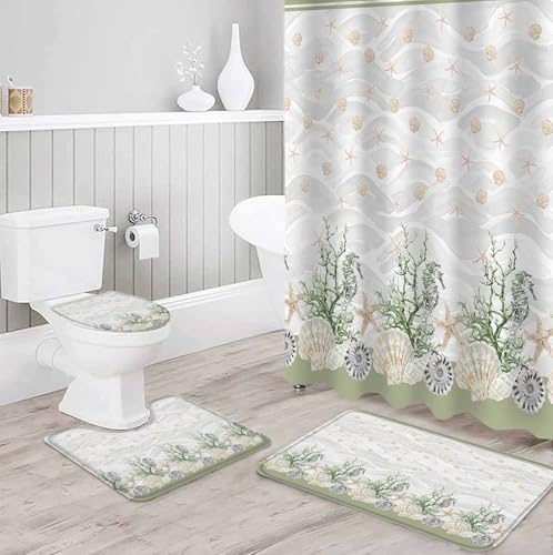 ZOE GARDEN Sage Coastal Bathroom Set with Rug and Accessories