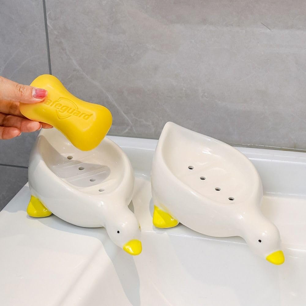 Plastic Self-Draining Duck Soap Dish Holder Yellow