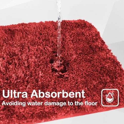 wyewye 3 Piece Bath Rug Set Non-Slip Microfiber Red Rugs