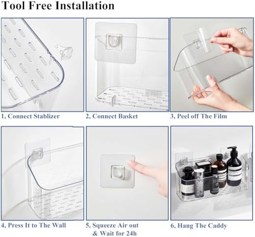 Eunion Adhesive Shower Caddy with Large Capacity and Clear Design