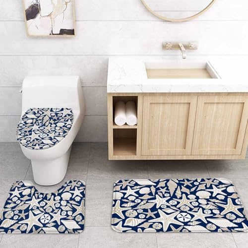 Navy Blue Ocean Bathroom Set with Rug and Accessories