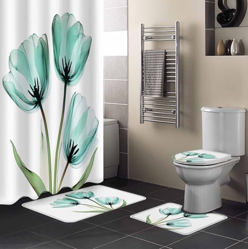 ZOE GARDEN Turquoise Aqua Tulips Bathroom Set