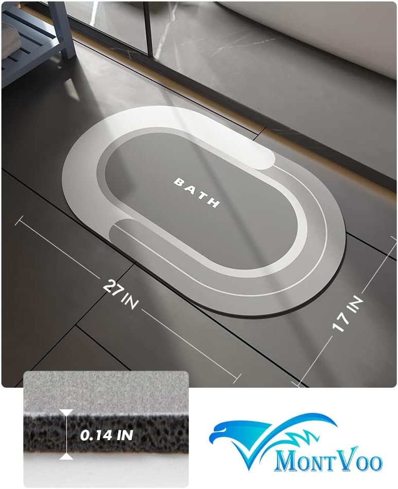 MontVoo Quick Drying Grey Bath Rug 17x27
