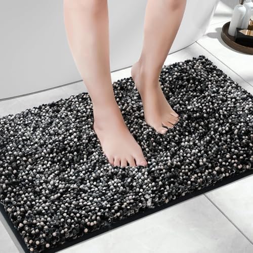 Yimobra Non-Slip Bath Mat 28x175 Plush Chenille Rugs Black Dark Gray