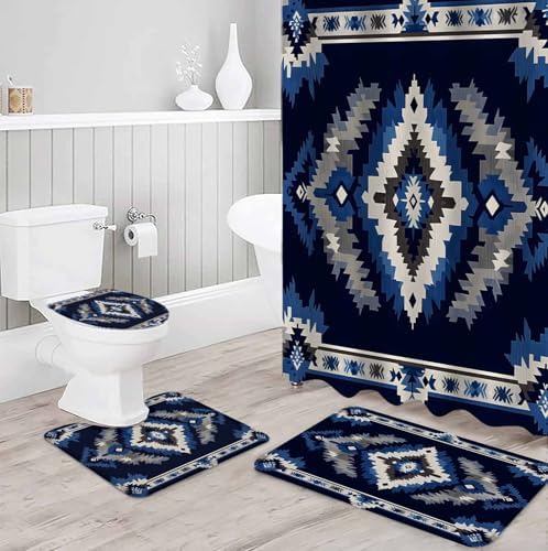 ZOE GARDEN Navy Blue Aztec Bathroom Set