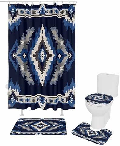 ZOE GARDEN Navy Blue Aztec Bathroom Set