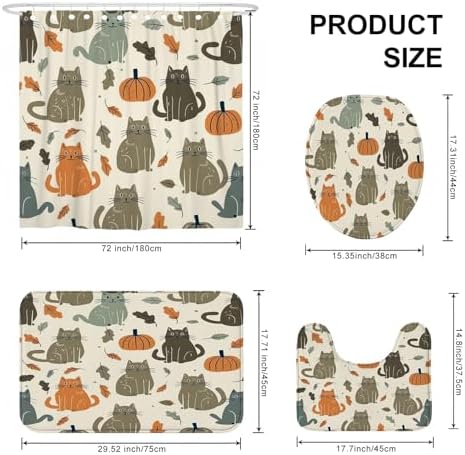 4PCS Fall Kawaii Cat Bathroom Set with Non-Slip Rug