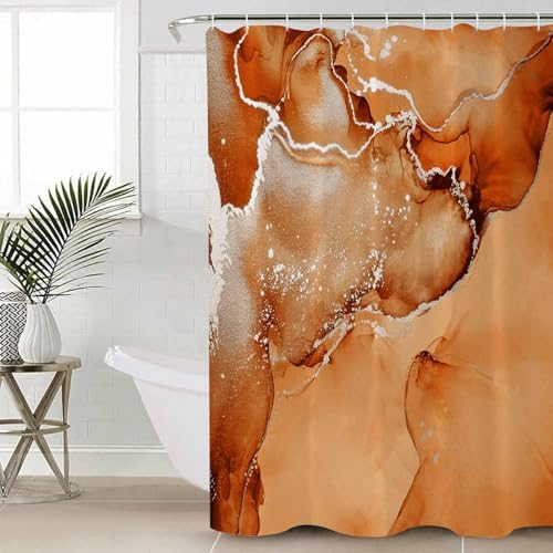 ZOE GARDEN Orange Marble Bathroom Set with Curtain Rug and Accessories