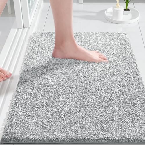 Yimobra Bathroom Rug Mat Soft Non-Slip Water Absorbent Thick 24x17 GreyWhite