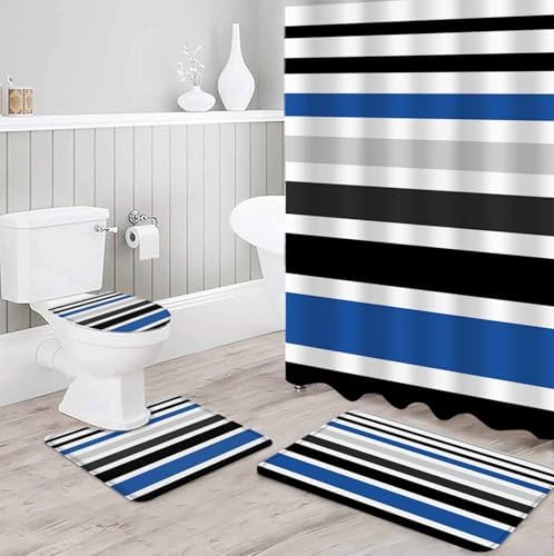 ZOE GARDEN Blue Black Bathroom Set with Curtain Rug Hooks