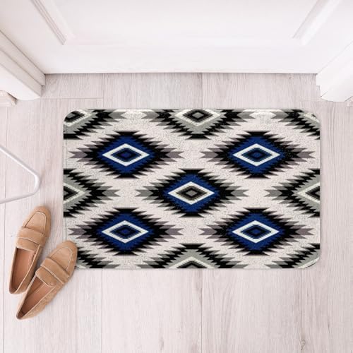 Feelyou Kids Southwest Tribal Bath Mat 16x24 Blue Grey Geometric