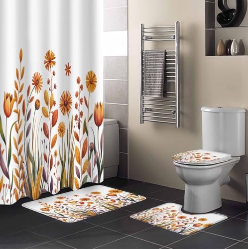 ZOE GARDEN Autumn Leaf Bathroom Set with Curtain Rug and Accessories