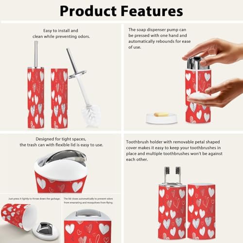Boho Cute Hearts Bathroom Accessories Set 6 Piece