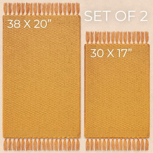 KIBAGA Set of 2 Boho Cotton Bathroom Rugs - Soft Non-Slip Stylish